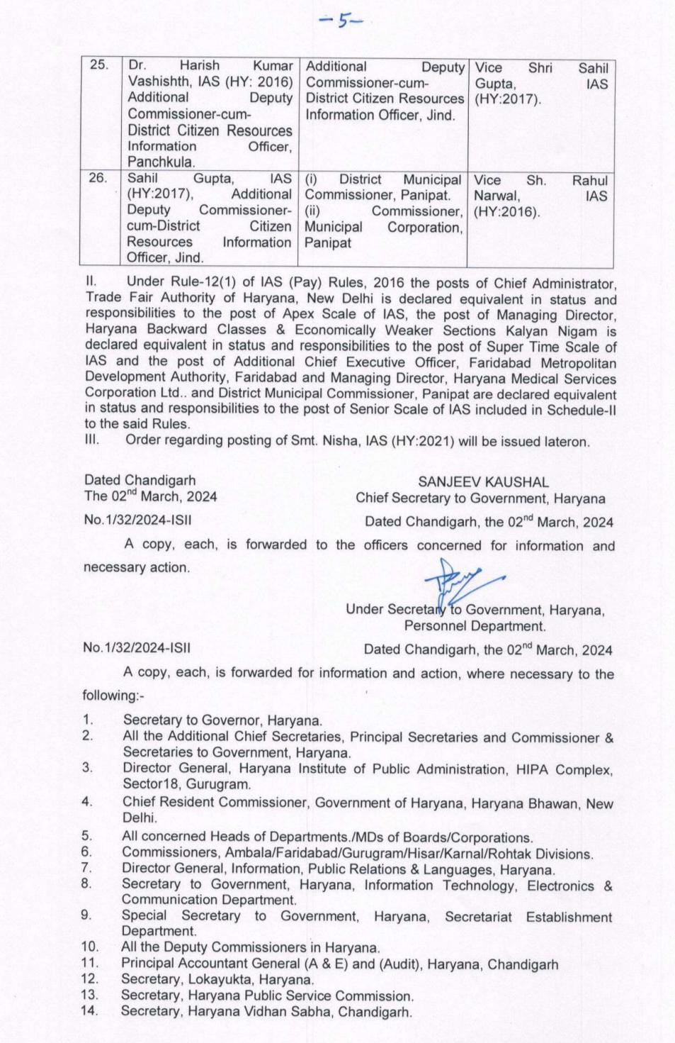 Transfers of IAS officers