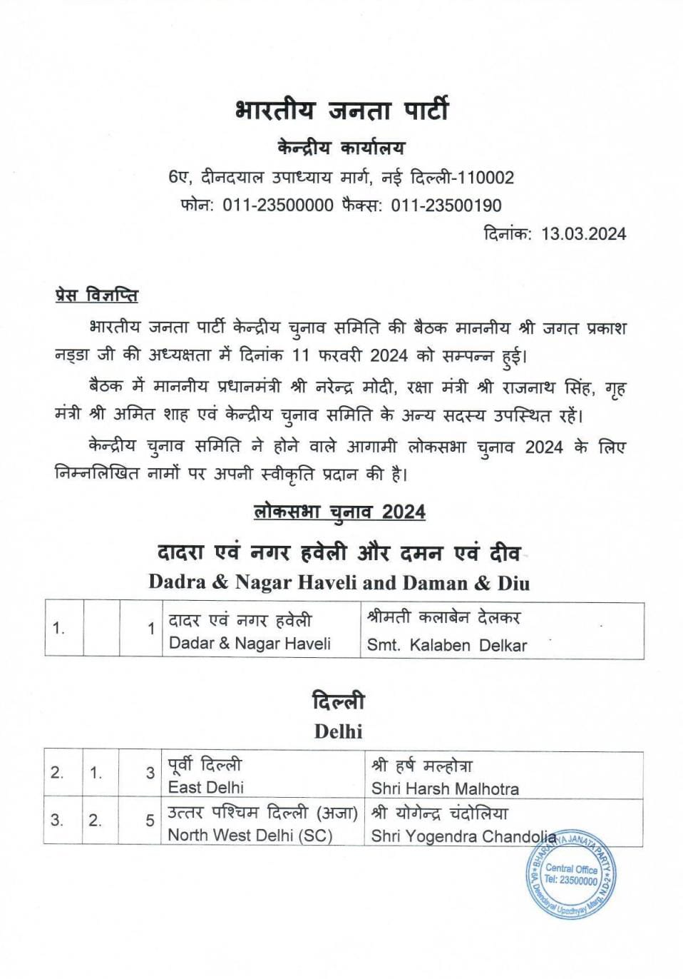 BJP Second List Released 